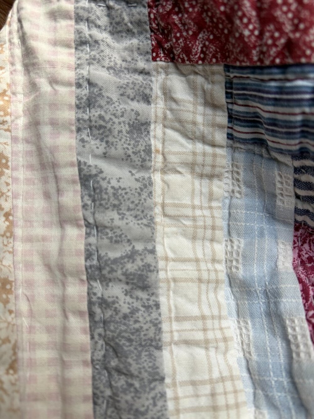 Log Cabin Quilt 85" x 85" Pink Peach Blue Full to Queen Size - Picture 6 of 16